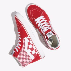 Vans Bayan Spor Ayakkabı Mix Checker Sk8-Hi Kırmızı/Beyaz | 23027-907